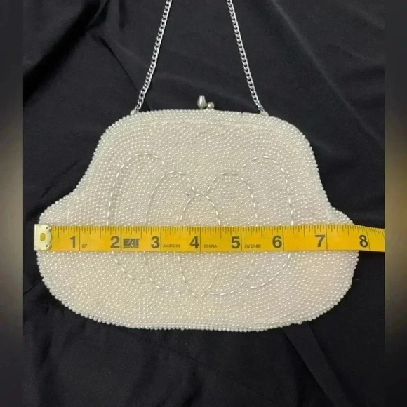 Pearl Beaded Clutch Vintage Made In Japan Formal Ivory Retro Classic Chain Strap - Picture 5 of 10